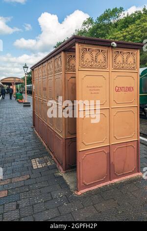 A 19th Century cast iron urinal that has been restored by the Severn Valley Railway and is in use on the station at Bewdley, Worcestershire. Stock Photo