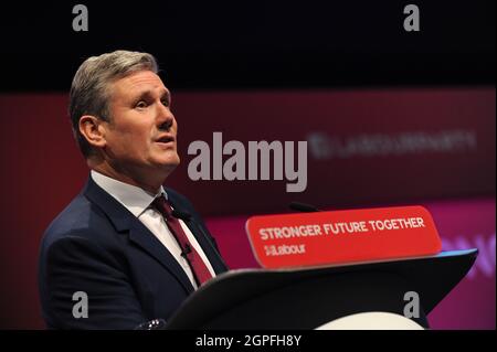 Brighton, UK. 29th Sep, 2021. Keir Starmer, Leader of the Labour Party, delivers his LeaderÕ speech on the final day of the Labour Party annual conference at the Brighton Centre. Credit: Kevin Hayes/Alamy Live News
