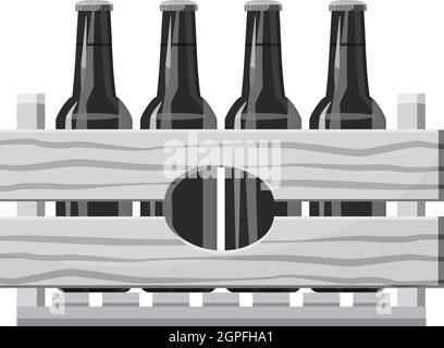 Wooden crate with beer bottles icon Stock Vector