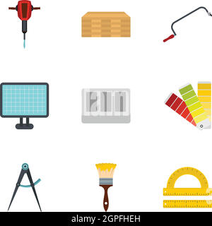 Building tools icons set, flat style Stock Vector