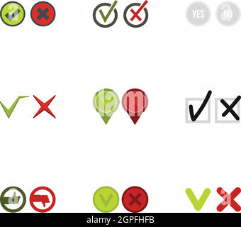 Cross and tick icons set, flat style Stock Vector