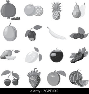 Fruit icons set, gray monochrome style Stock Vector