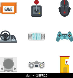 Game icons set, flat style Stock Vector