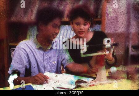 Austin Texas USA,1990: Students conducting experiments during high ...