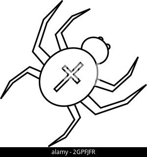 Spider with cross on back icon, outline style Stock Vector