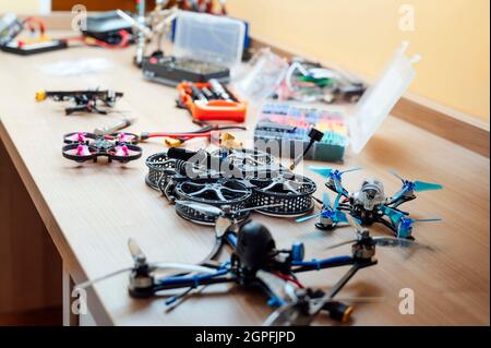 Drone on the table in the room Stock Photo