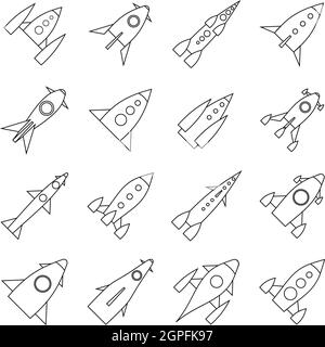 Rocket launch icons set, outline style Stock Vector