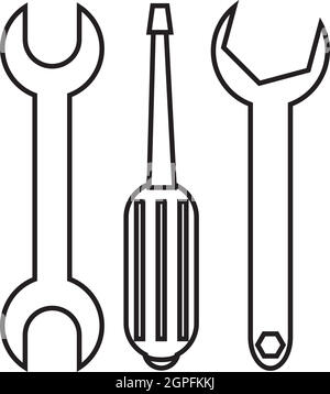 Screwdriver and wrench icon, outline style Stock Vector