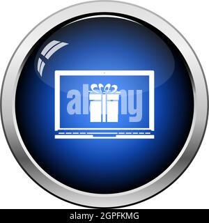 Laptop With Gift Box On Screen Icon Stock Vector