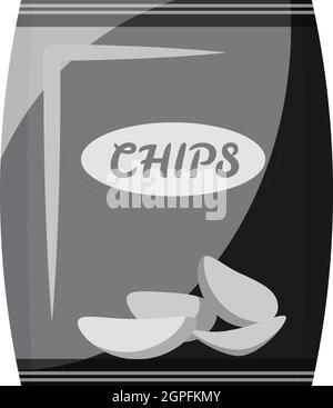 Packing with chips icon, gray monochrome style Stock Vector
