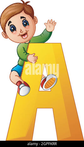 Little boy holding letters A Stock Vector