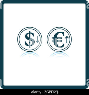 Falling Dollar And Growth Up Euro Coins Icon Stock Vector