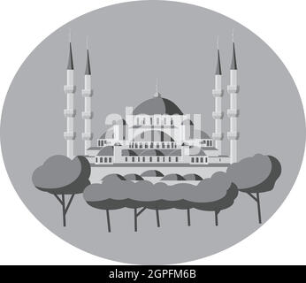 Blue mosque of Turkey icon, gray monochrome style Stock Vector
