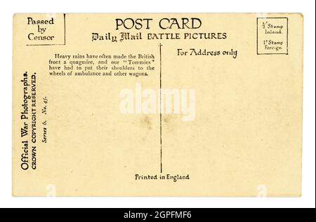 Original WW1 era Daily Mail War Battle Pictures postcard, passed by the Censor stamp, unposted,  - Battle of the Somme, France, July 1916. Official War Photographs series. Printed in England. Stock Photo