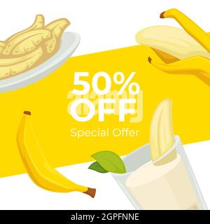 Special offer on banana desserts in cafe banner Stock Vector