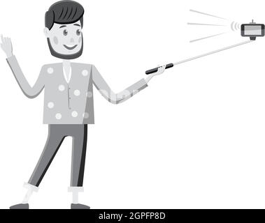 Man holding selfie stick icon Stock Vector