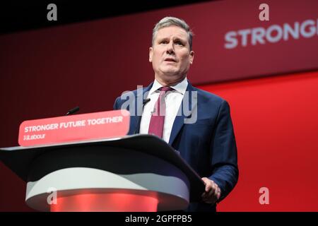 Brighton, UK. 29th Sep, 2021. Brighton, Uk. Wednesday, Sep. 29, 2021 . Sir Keir Starmer, Leader of the Labour Party delivers the closing keynote speech. Labour Party 2021 Conference Credit: Julie Edwards/Alamy Live News