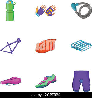 Bicycle parts icons set, cartoon style Stock Vector