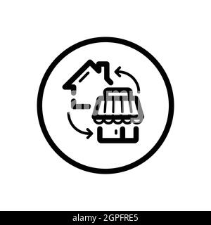 House and shop. Home shopping concept. Commerce outline icon in a circle. Vector illustration Stock Vector