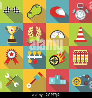 Racing icons set, flat style Stock Vector