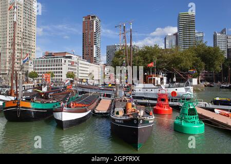 Rotterdam, Netherlands – September 28, 2021: Old nautical vessels exposed in the maritime outdoor museum