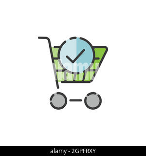 Shopping cart. Check mark. Filled color icon. Commerce vector illustration Stock Vector