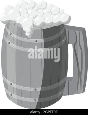 Wooden mug of beer icon, gray monochrome style Stock Vector