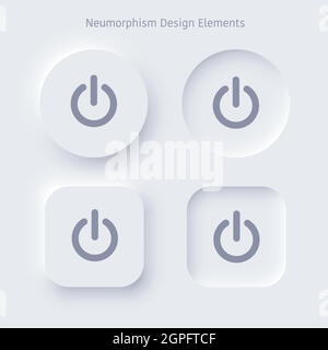 Editable neomorphism on off square and round shape power buttons set. Objects for website, mobile menu, navigation and application. Realistic vector d Stock Vector