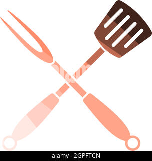 Crossed Frying Spatula And Fork Icon Stock Vector
