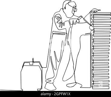 full length shot of a welder welding a metal door Stock Vector