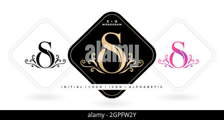 SO initial letter and graphic name, SO Monogram, for Wedding couple logo monogram, logo company and icon business, with three colors variation designs with isolated white backgrounds Stock Vector