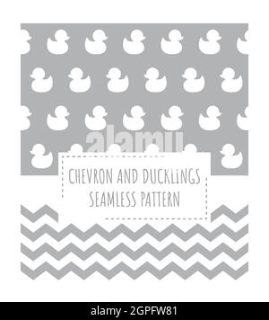 Chevron and baby ducks vector seamless patterns Stock Vector
