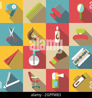 Hairdresser icons set, flat style Stock Vector