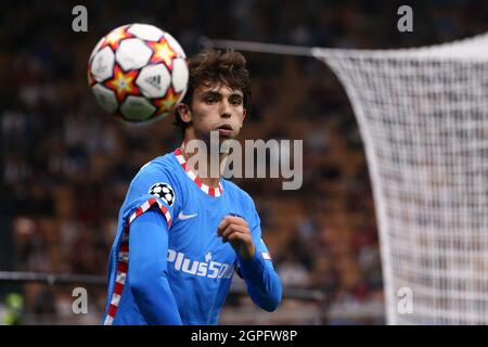 Milan, Italy, 28th September 2021. Joao Felix of Atletico Madrid throws the ball towards the corner flag during the UEFA Champions League match at Giuseppe Meazza, Milan. Picture credit should read: Jonathan Moscrop/ Sportimage Stock Photo