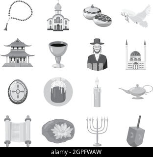 Judaism church traditional symbols icons set Stock Vector
