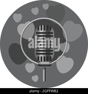 Retro microphone icon, gray monochrome style Stock Vector