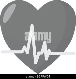 Gray heart with heartbeat icon. Vector illustration. Heart sign with ...
