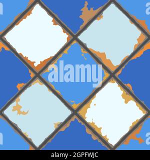 Vintage ceramic tile seamless pattern. Grunge background with chipped enamel tile. Stock Vector