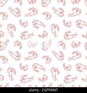 Shrimp pattern. Seafood restaurant cafe or bar background. Ocean food market vector seamless texture Stock Vector