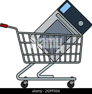 Shopping Cart With Microwave Oven Icon Stock Vector