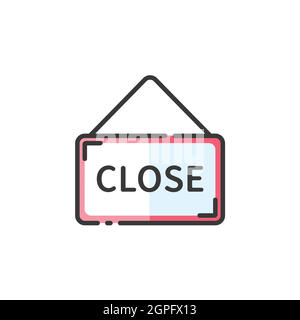 Close notice thin line icon. Label with text. Outline commerce vector ...