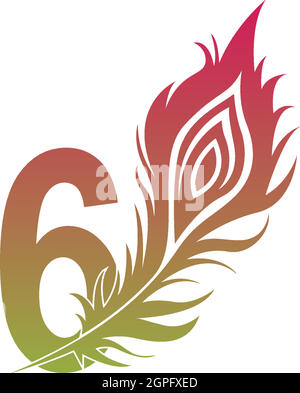 Number 6 with feather logo icon design vector Stock Vector