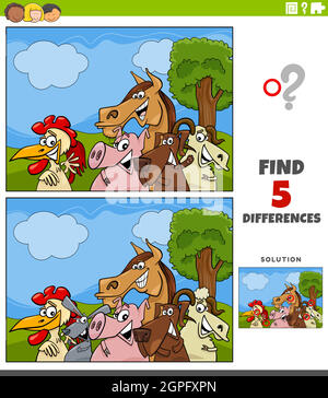 differences educational game with farm animals color book page Stock ...