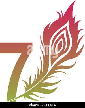 Number 7 with feather logo icon design vector Stock Vector