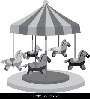 Carousel with horses icon, gray monochrome style Stock Vector
