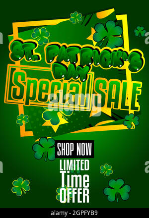 St. Patrick's Day comic book themed sale design. Stock Vector