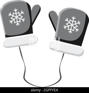 Mittens with snowflake icon, gray monochrome style Stock Vector
