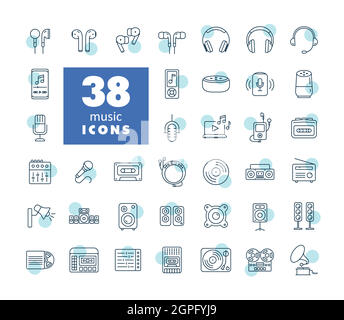 Multimedia devices and symbols icons set Stock Vector