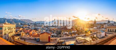 the skyline of palermo while sunset, sicily Stock Photo