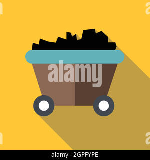 Coal or mine trolley icon, flat style Stock Vector